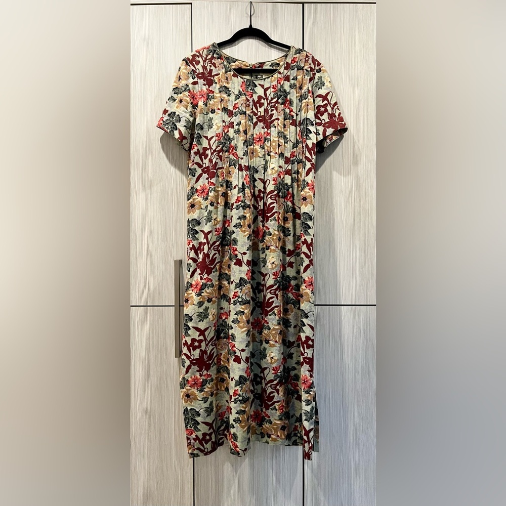 Vintage Mosaic Sage‎ Green Floral Maxi Dress w/ Rope Trim & Pleats Size 14
